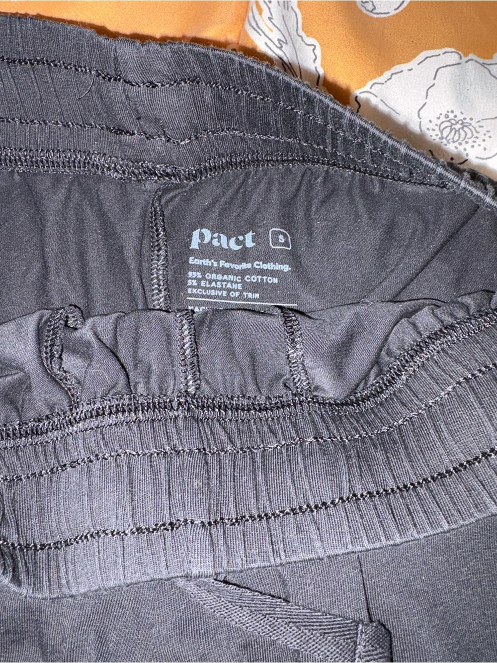 Pact Black Ribbed Elastic Waist Pants